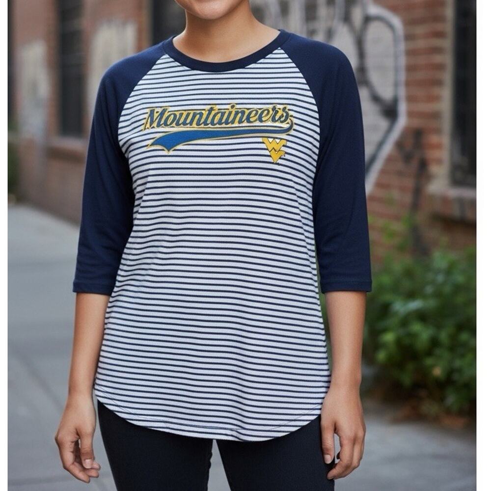 West Virginia Mountainers Striped Raglan Baseball Tee Flying Colors Size Medium